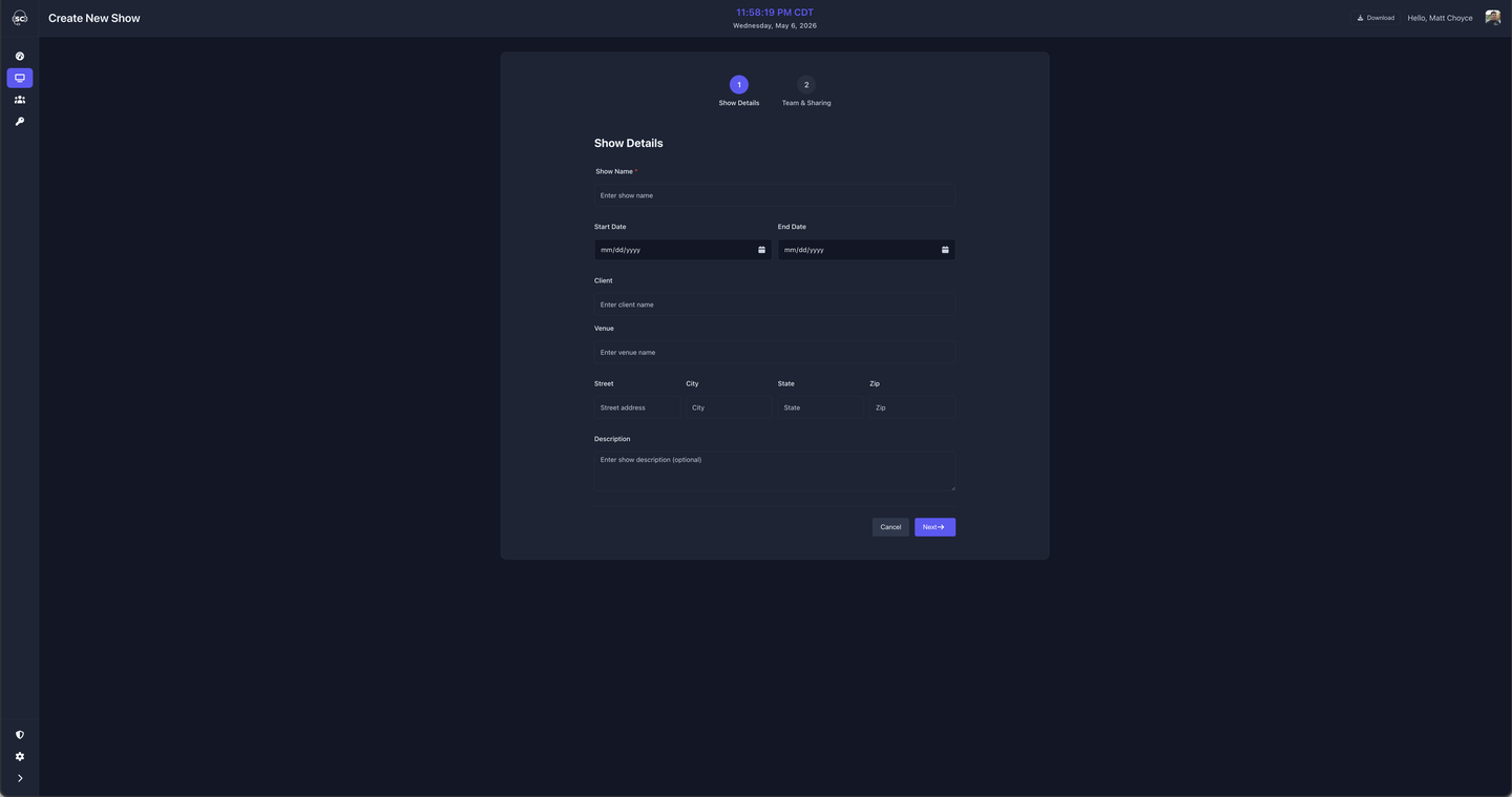 Create show dialog — step 1