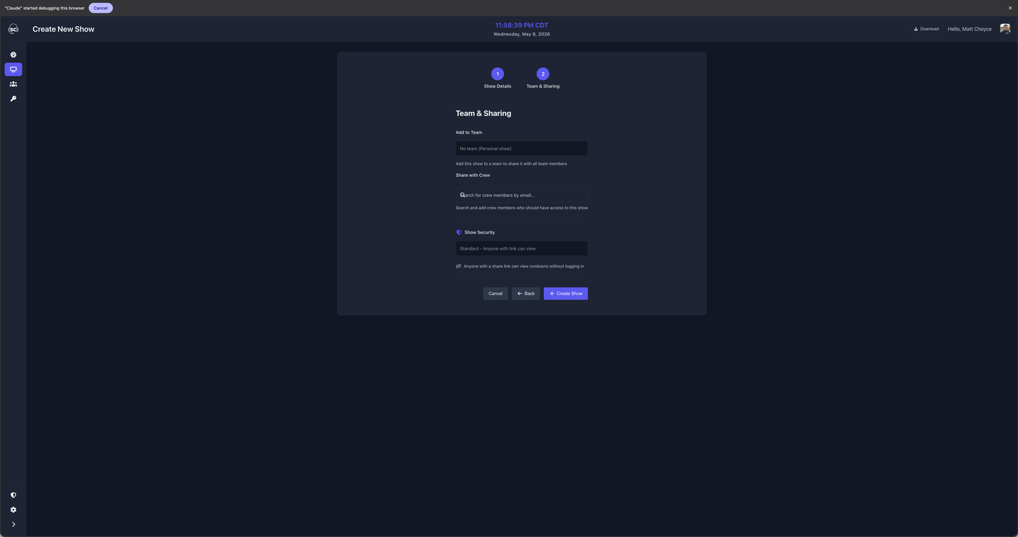 Create show dialog — step 2, add first rundown