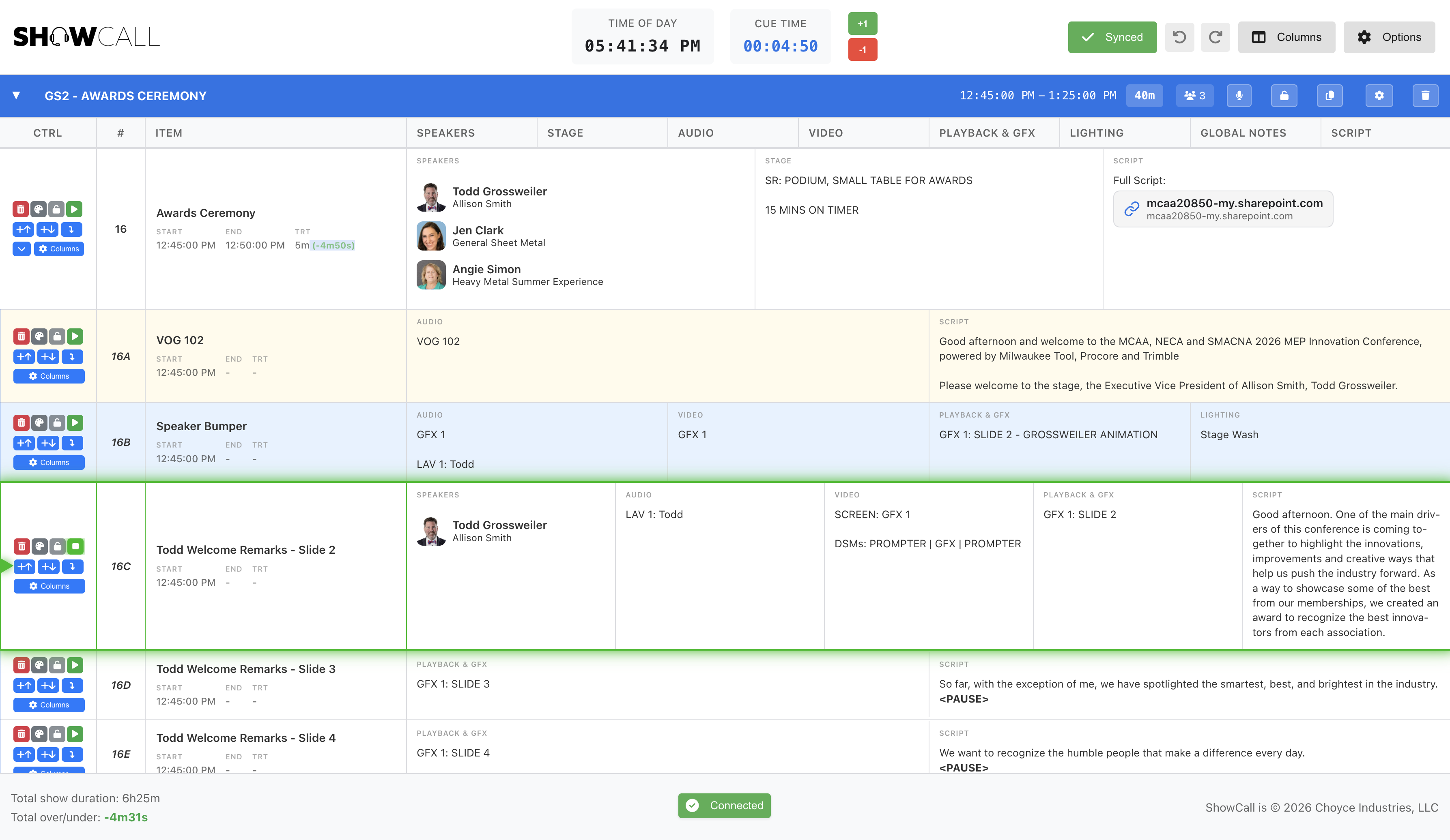 ShowCall desktop application - Professional event rundown management